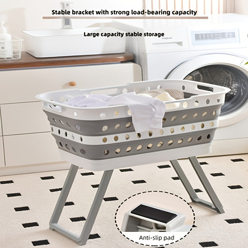 Collapsible Laundry Basket with Legs - Heavy-Duty Folding Storage Bin Designed to Save Space, Large Capacity Laundry Tub Suitable for Bathroom, Kitchen, Laundry Room - Easy to Fold for Storage Organizer, Home Organization, Modern Style