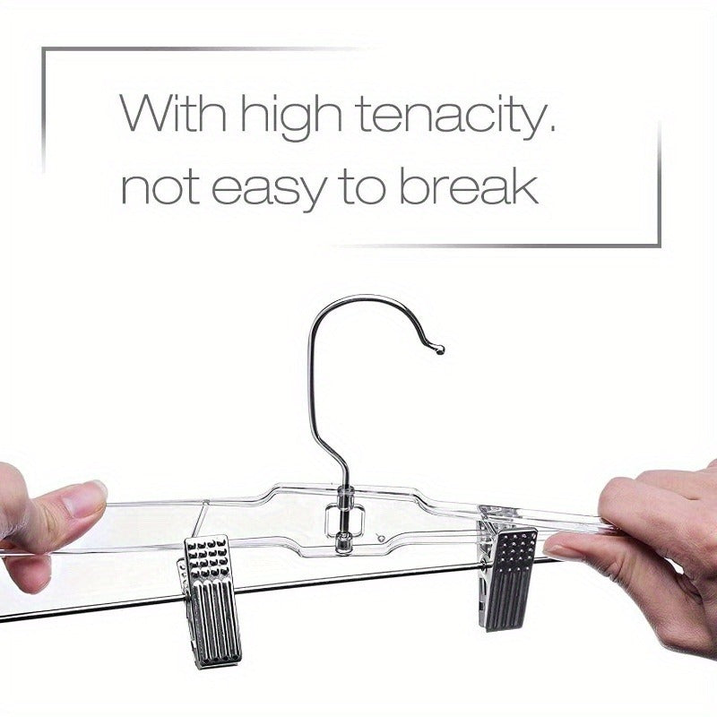 Transparent Plastic Skirt Hanger with Adjustable Clip, 360-degree Rotation, Dimensions 6 Inches × 14 Inches. Clip-on Hook Suitable for Trousers, Dress Pants, Jeans, and Skirts, Keeping Your Wardrobe Neat and Organized at All Times
