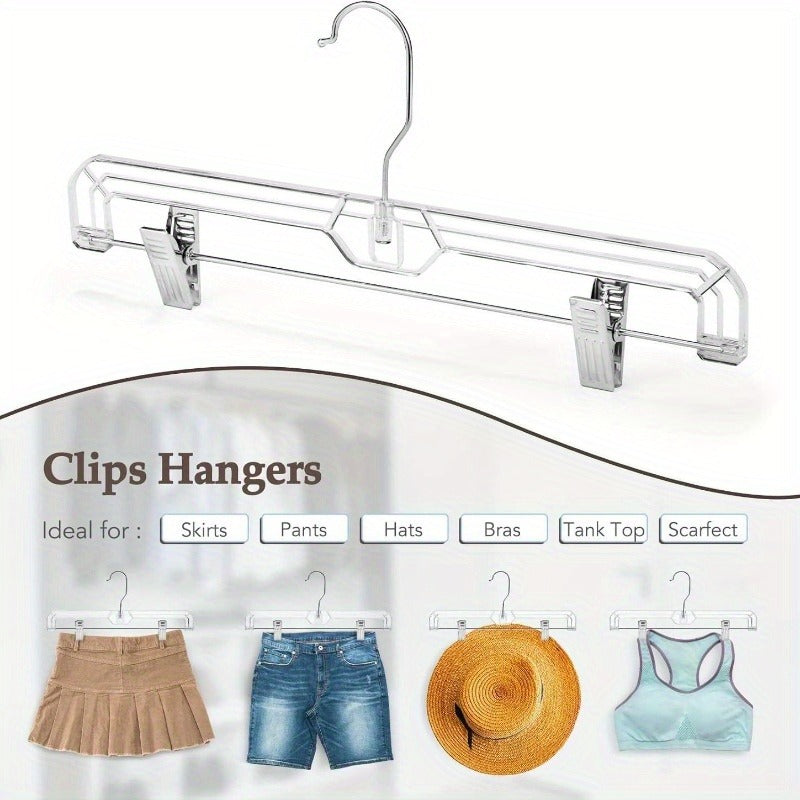 Transparent Plastic Skirt Hanger with Adjustable Clip, 360-degree Rotation, Dimensions 6 Inches × 14 Inches. Clip-on Hook Suitable for Trousers, Dress Pants, Jeans, and Skirts, Keeping Your Wardrobe Neat and Organized at All Times