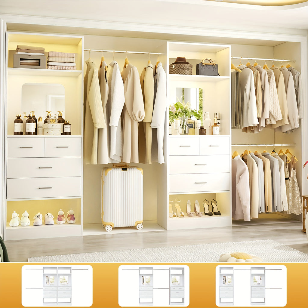 Unikito Closet Systems, 6-14ft Walk In Closet Organizer with 8 Drawers And Mirror, 168\