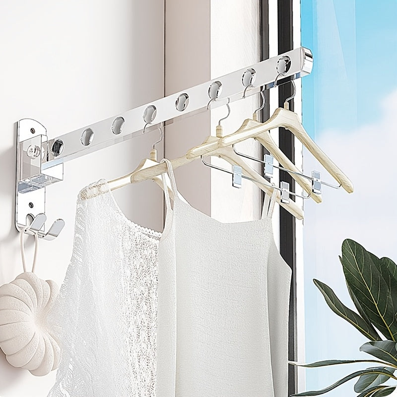 Wall-mounted Double Rod 6-hole\u002F8-hole\u002F10-hole Foldable Concealed Drying Rack with Hanging Bar, Suitable for Small Balconies and Bathrooms., Drying Racks