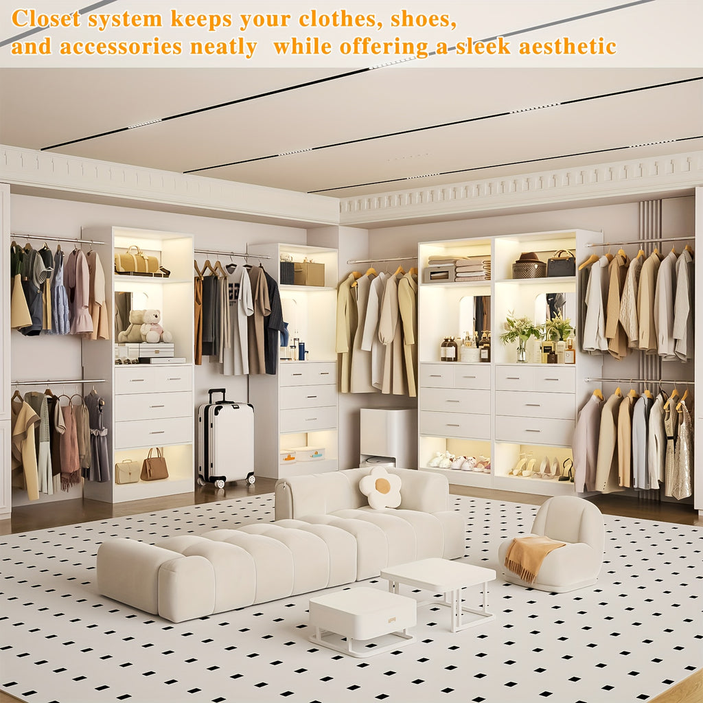 Besiost Closet Systems, 6-14ft Walk In Closet Organizer with 8 Drawers And Mirror, 168\