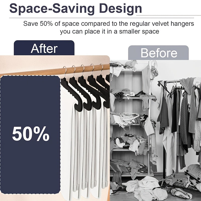 16\u002F32pcs Velvet Trouser Rack, Black Non-slip Felt Slack\u002Ftrouser Rack, Ultra-thin Smooth Heavy Space-saving Wardrobe Hanger with 360 Rotating Hook, Shorts, Jeans, Suit Pants, Towel Vest Hanger.