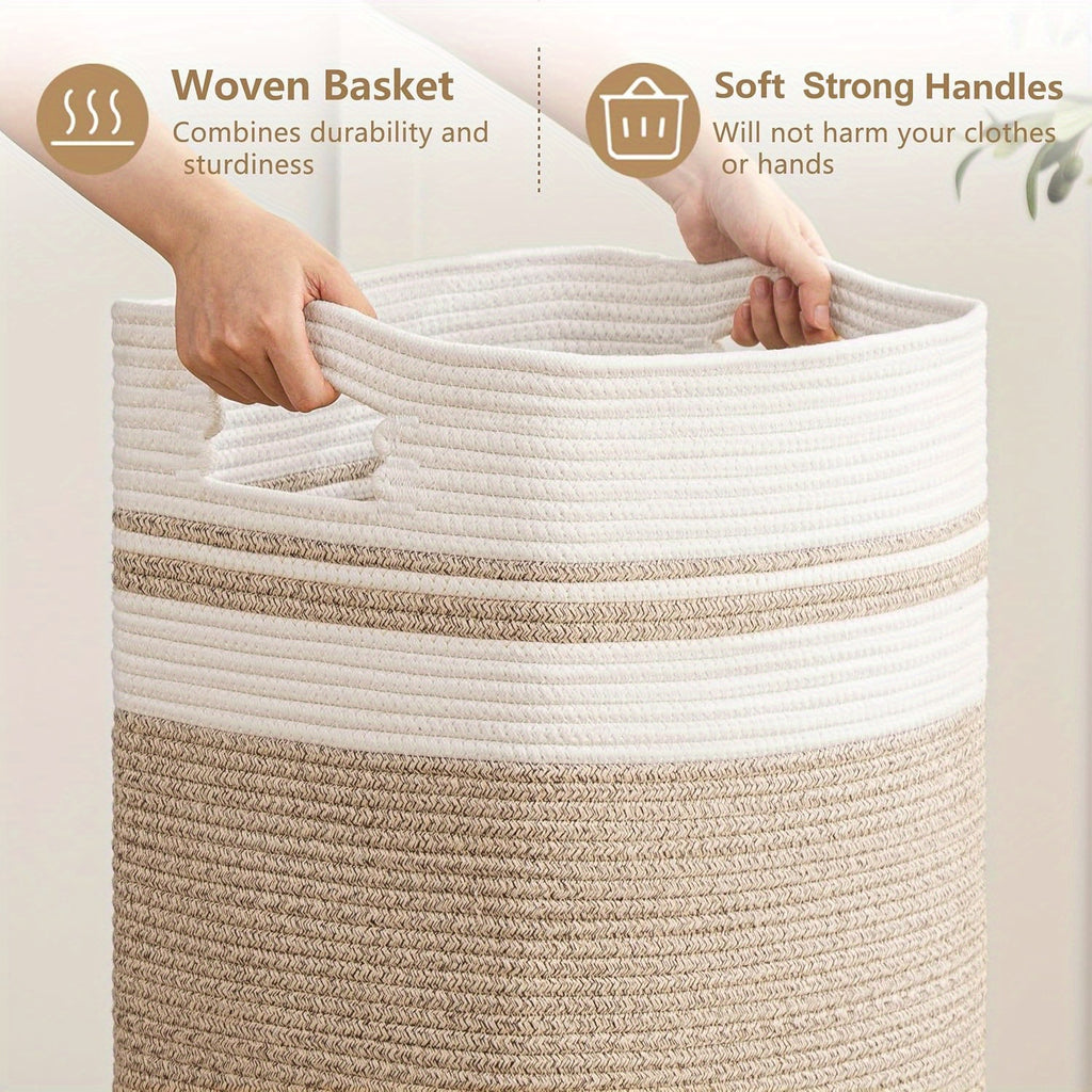 Laundry Hamper 1-2pcs Laundry Hamper - Cube Laundry Basket, Tall Storage Basket with Handles, Decorative Blanket Basket for Living Room, Collapsible Large Toy Basket for Storage, Pillows, Clothes - Grey & Brown & Black, Shelf Baskets