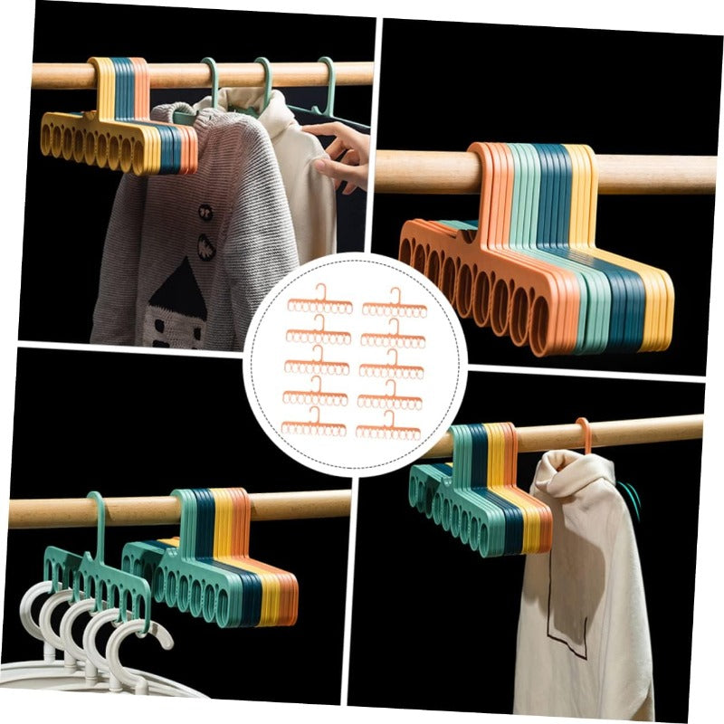 6pcs Heavy-Duty Plastic Magic Hangers with 9-Hook Arms - Space-Saving Stackable Wardrobe Organizer Suitable for Shirts, Dresses, Scarves, Belts, Multi-Hook Closet Storage for Hanging Clothes, No Tools Needed, Compatible for White\u002FGrey\u002FDark Brown